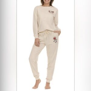 NWOT Keith Haring Women's Long Sleeve Soft Fleece Tan Graphic Lounge Set Sz M